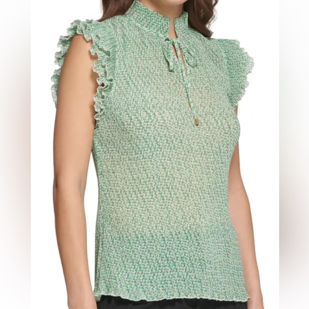 DKNY Green Smocked Sleeveless Blouse NWT